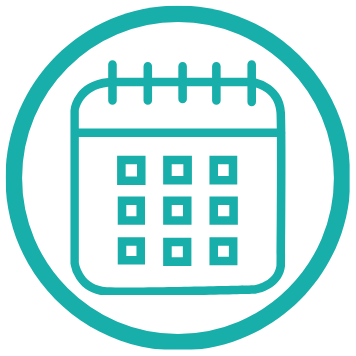A green icon of a calendar page